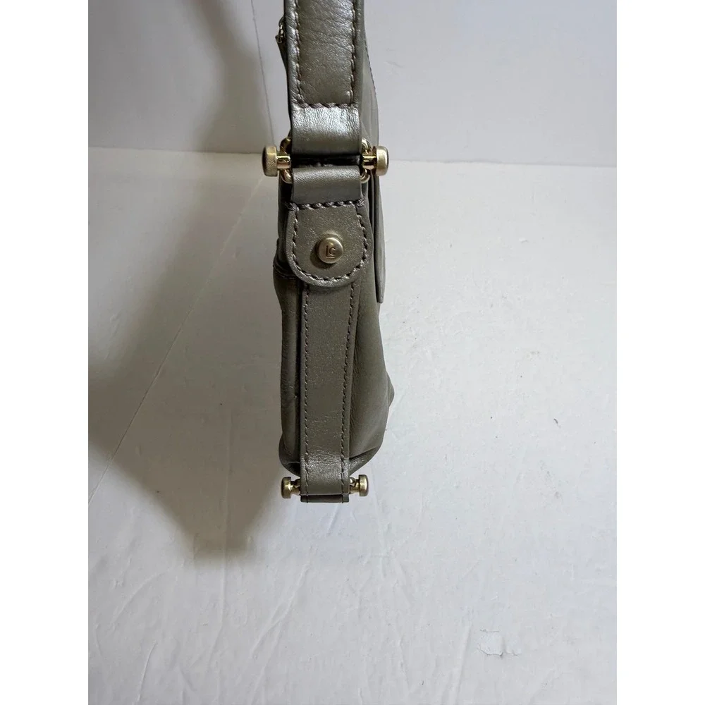 Liz Claiborne Metallic Olive Green Genuine‎ Leather Shoulder Bag Flap Handbag